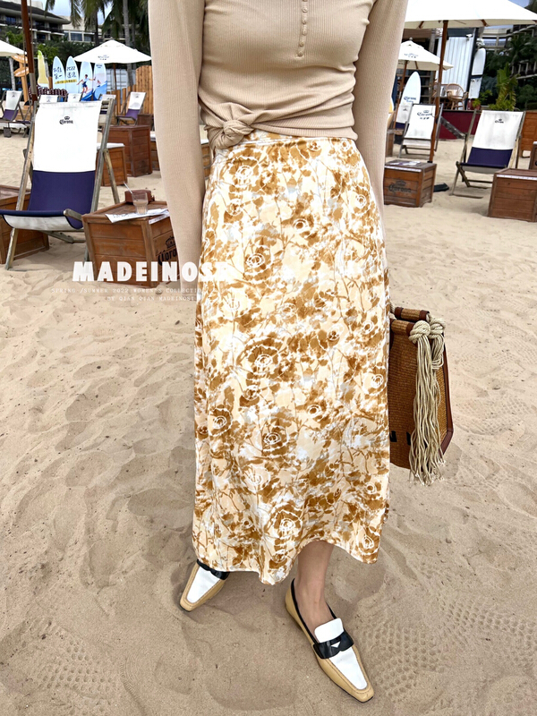 New year in early spring! [OSHA madeinost] retro pattern silk slip A-line skirt 86112# ll