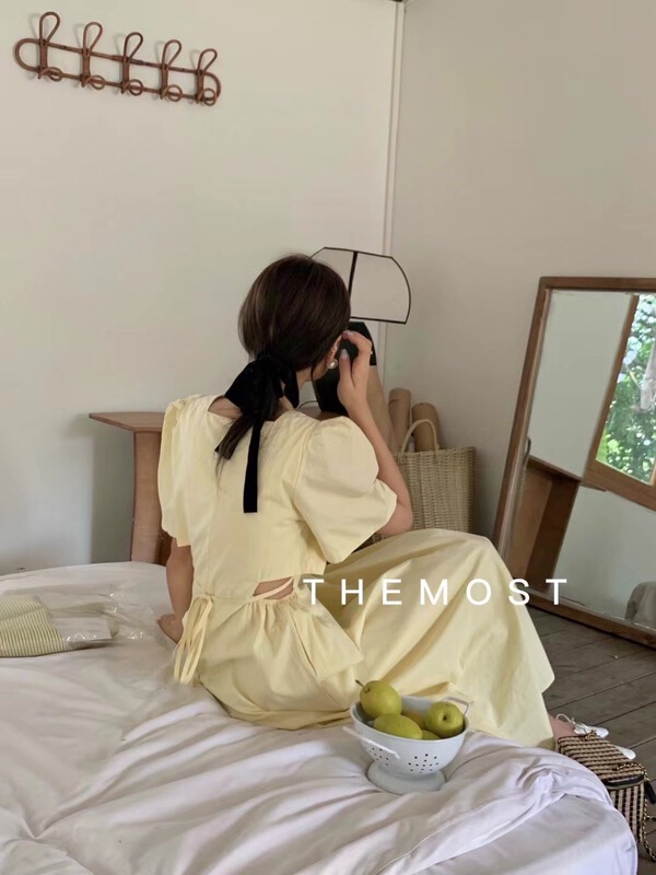 [the most] temperament square neck hollow dress 9606# HBx