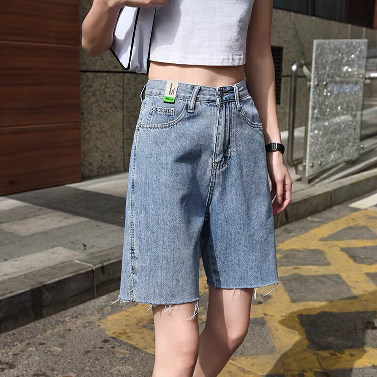 [thousand degree] personalized woven belt logo personalized atmospheric five point denim shorts 2068# LSW