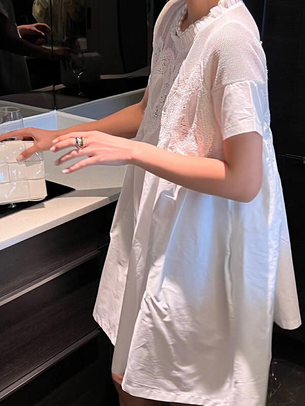 [Za] Korean round neck micro perspective lace dress 18308# LSL
