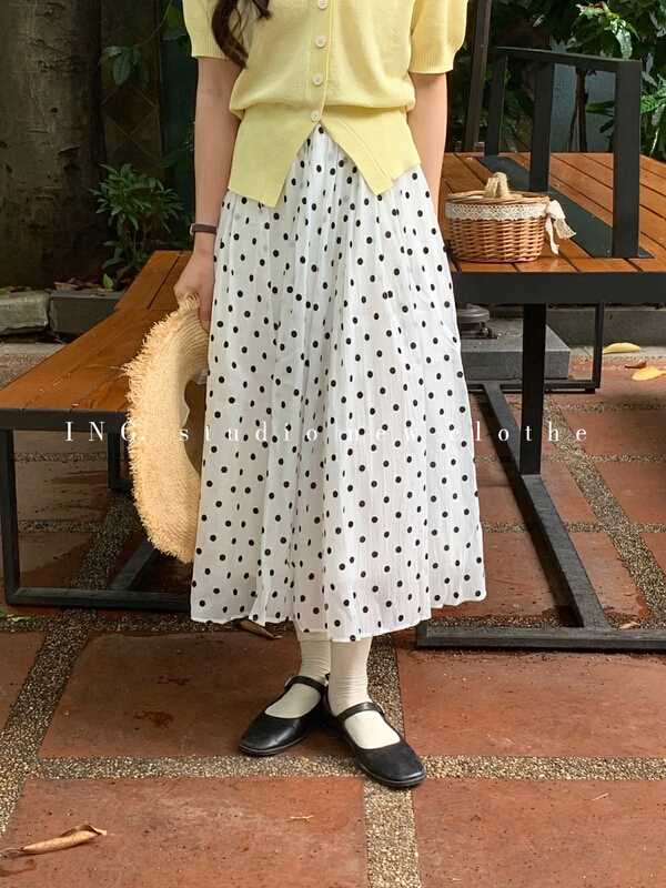 [ing] French Retro High Waist slim Chiffon polka dot skirt 7801# HBx