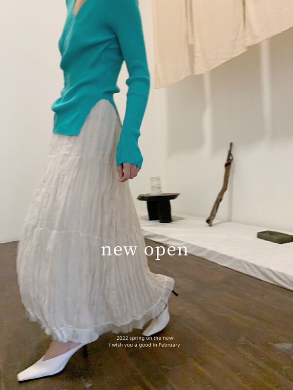[new open] simple solid color medium length skirt fq22073# zxl