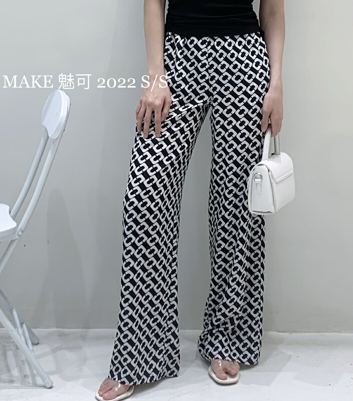 [make Meike] temperament o-print Chiffon wide leg casual pants 59701# XJ