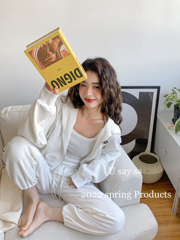 New year in early spring! [u say] hooded design sense sweater jacket + Korean versatile casual pants set 65163# LSL