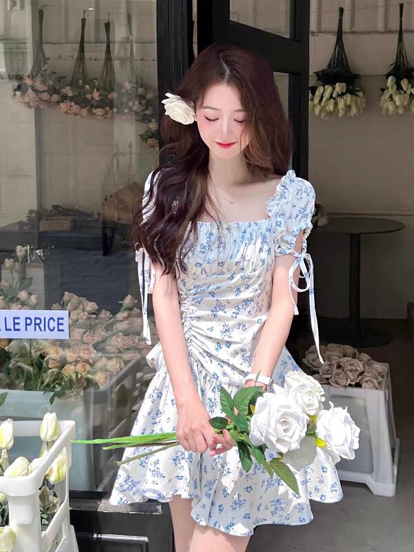 New in early summer! [Huaxi] lady floral bubble sleeve dress 8873# PCZ