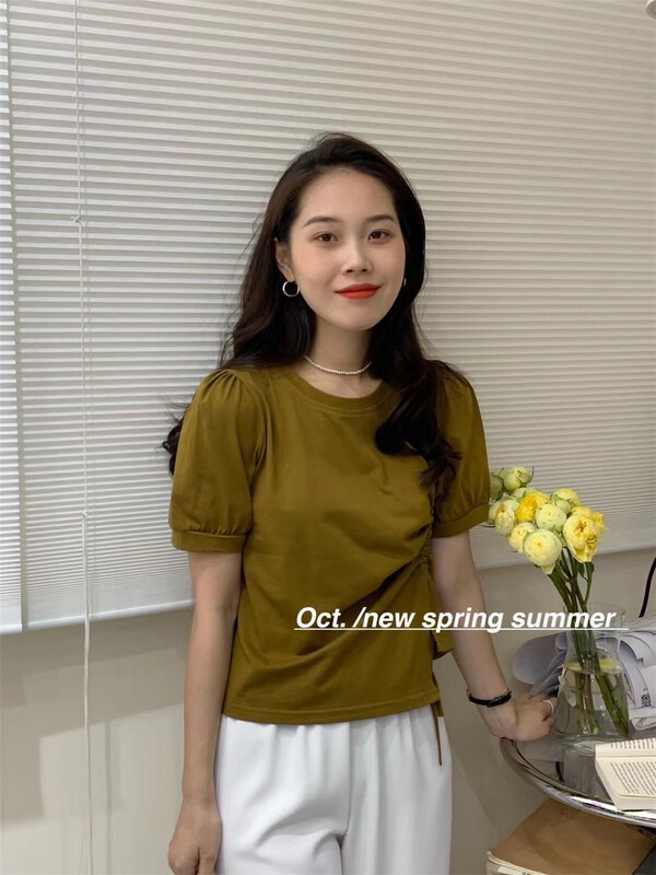 [OCT] Korean solid color versatile short sleeve T-shirt 8185# hjy
