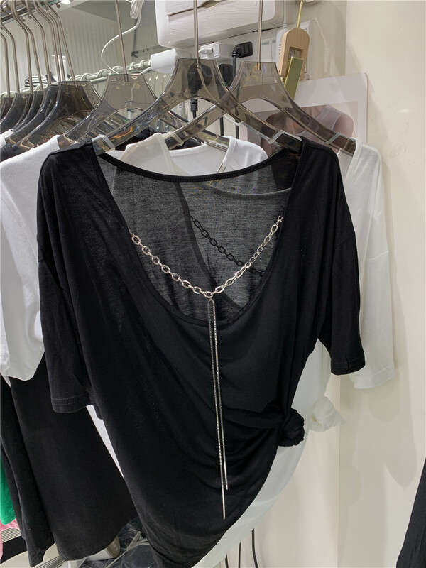 New in early summer! [h · l] casual design clean color short sleeve T-shirt (detachable with chain) 2131# PCZ