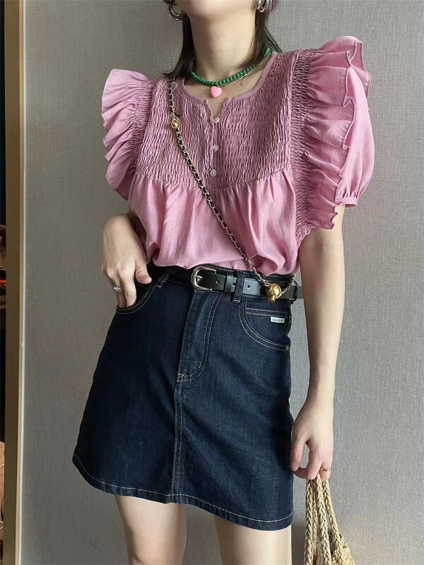 [set] Korean style small shirt with fungus edge 2025# zxx