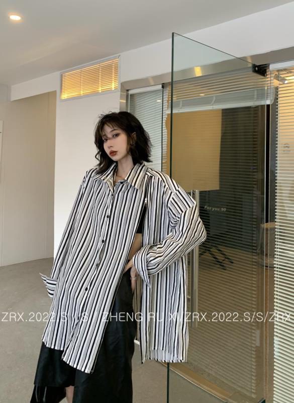 New in early summer! [zhengruxi] stripe zipper design Vintage shirt 11537# WTT