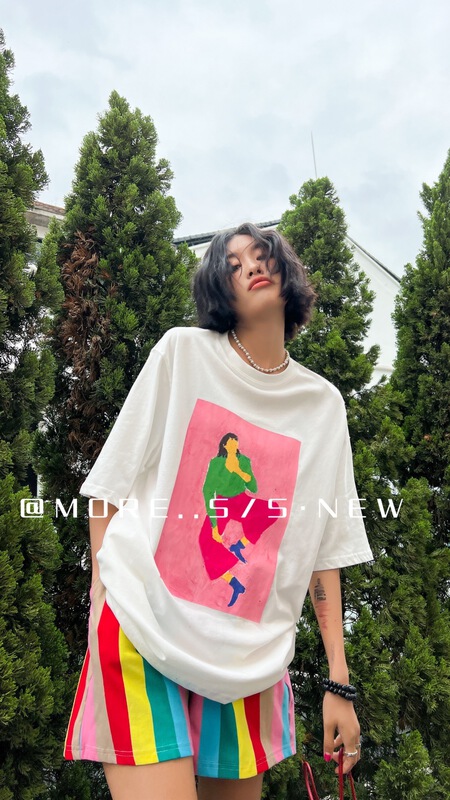 New in early summer! [more] Korean print Pullover short sleeve T-shirt 8890# ozq