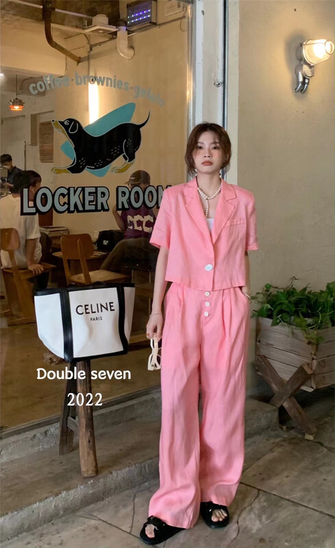 goods in stock! New in early summer! [double seven] simple short shirt + comfortable casual pants two piece suit 26821# zxx