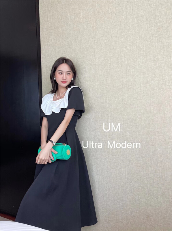 [um micron] elegant temperament doll neck high waist dress 88229# hjy