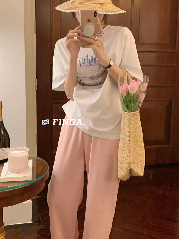 [finoa] versatile cartoon cake digital print short sleeve T-shirt 10487# CLS