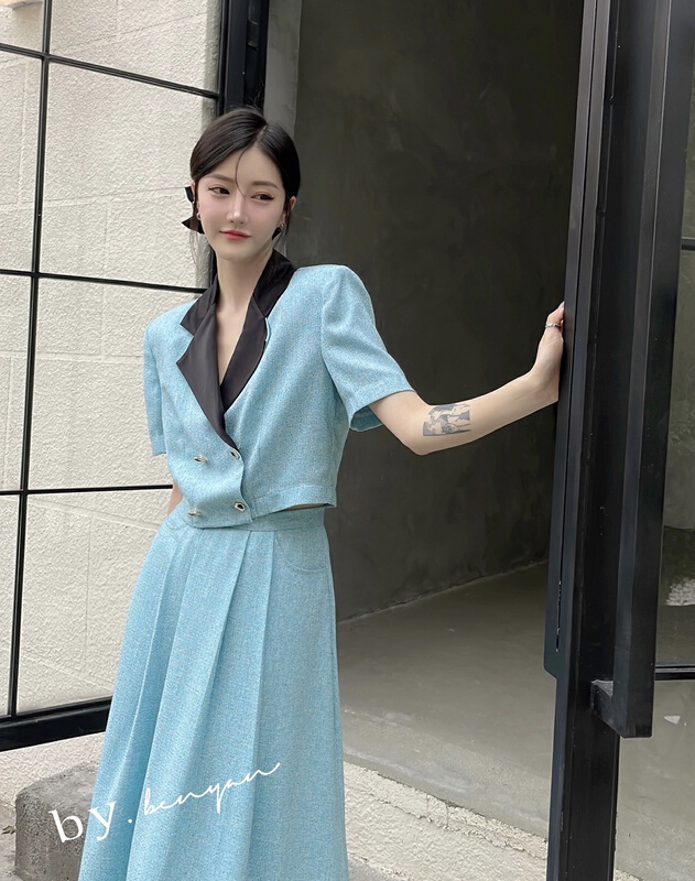 [benyan] Korean version small fragrance short coat + high waist slim skirt suit 6133# zxx