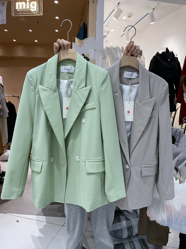 New year in early spring! [salmoka] Korean version of fashionable slim, slim and textured small lattice suit 2027# jhy