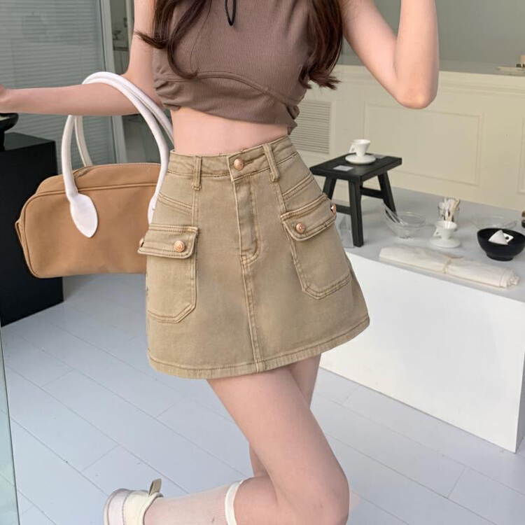 [ten. Ten] Korean version of INS shows thin high waist temperament denim skirt 36638# WPL