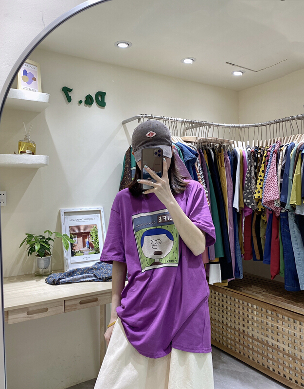 [da. 7] fashionable and versatile cartoon bald print short sleeved T-shirt (T-shirt only) 2605# LSL