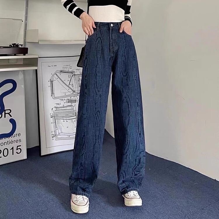 goods in stock! New year in early spring! [September] loose design high waist slim wash printed tree pattern gradient wide leg straight jeans 661378# ozq