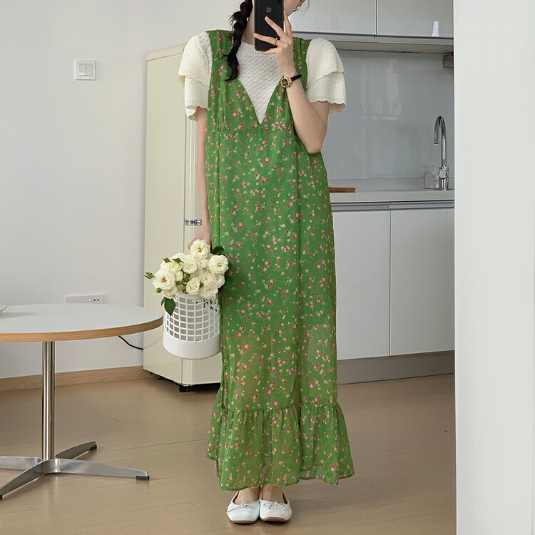 [timely rain] broken flowers show thin age reduction split fishtail suspender dress (only skirts) 65557# WPL