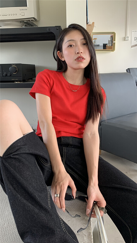 New in early summer! [9hour] simple solid color versatile short sleeve T-shirt t053# zxl