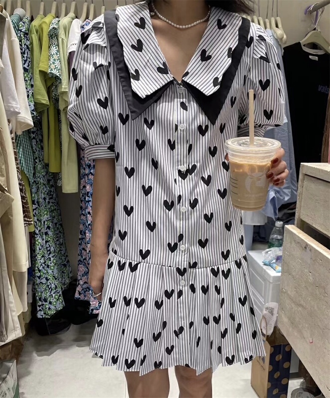 New in early summer! [dream fly] Korean striped love dress 61202# XJ