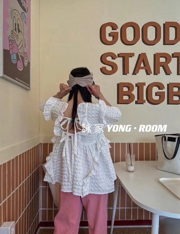 [Yong swimmer] Korean Short Sleeved pleated shirt 982# WTT