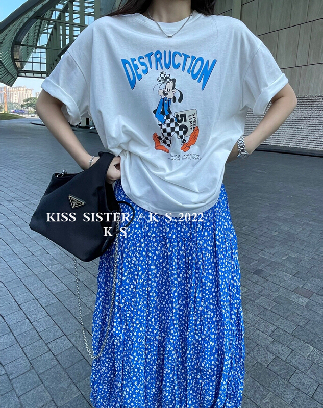早春上新!【KISS SISTER】圓領寬鬆印花短袖T恤  9051#  OZQ