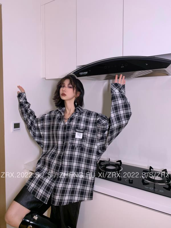 New in early summer! [zhengruxi] back embroidered letter plaid shirt 11507# WTT