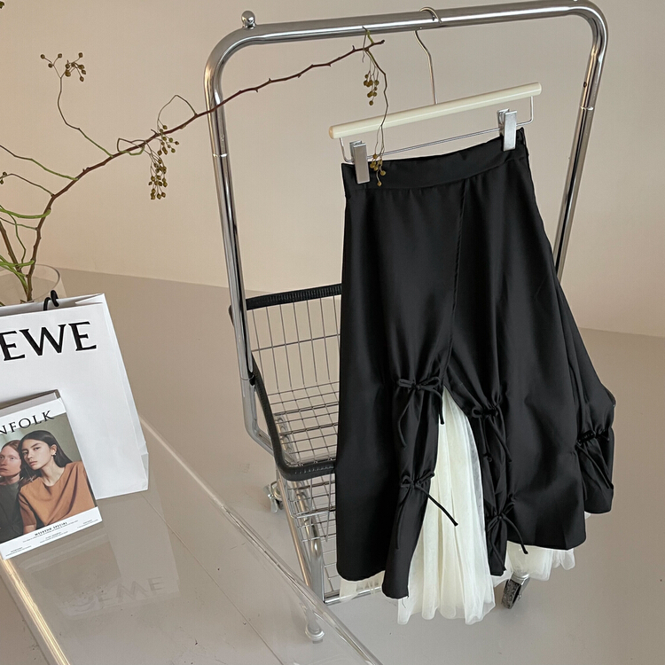 [Dajia] design sense bow spliced mesh skirt 8592# CLS
