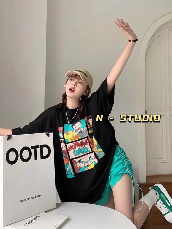 【N】 Cartoon Large Print Pullover short sleeve T-shirt 0824# WTT