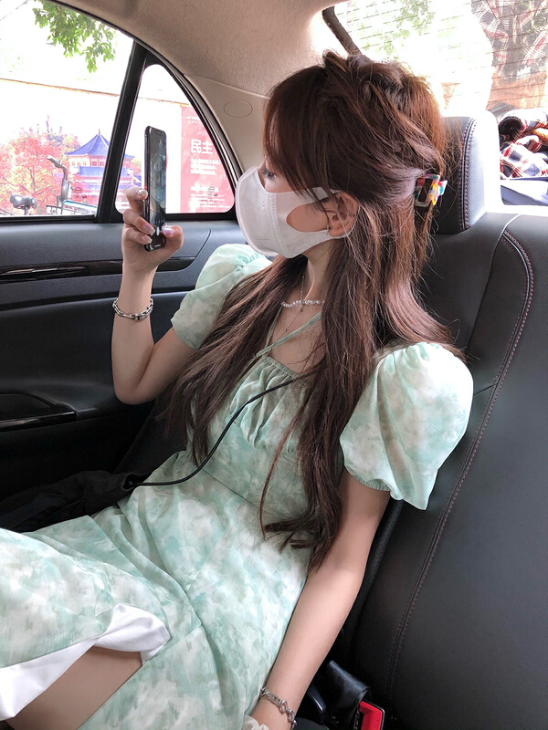New in early summer! [L.L studio] square neckline neckline bubble sleeve dress 7375# PCZ