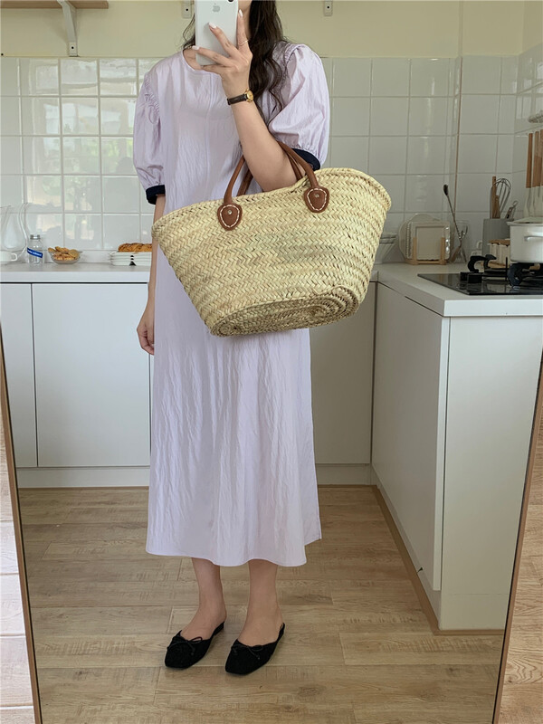 New in early summer! [feeding] round neck contrast waist closing dress 7835# cqw