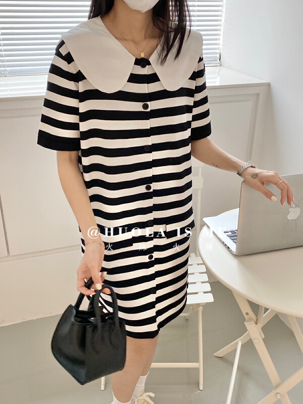 [hot Huola is me] doll collar single breasted sweet temperament dress 7576# cqw