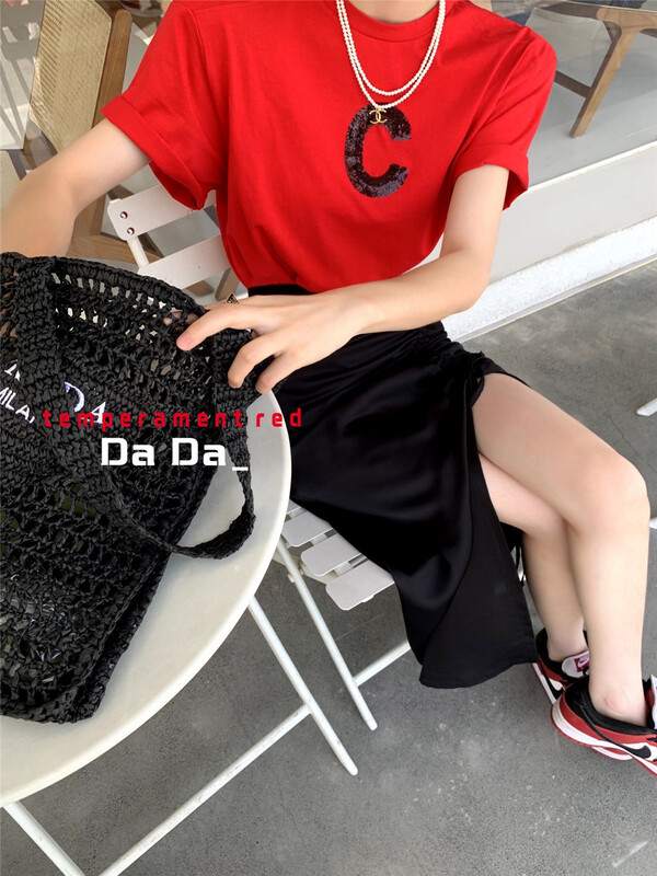[dada] personalized letter embroidered short sleeve T-shirt 6650# zxl