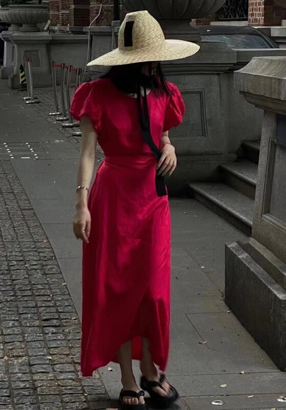 [Yan Zhen] fashion bubble sleeve leaky back dress 53322# PCZ