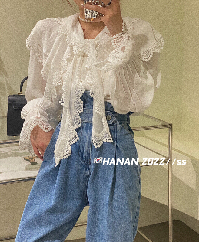 New in early summer! [Hanan] temperament lady heavy industry Lace Ruffle shirt 6912# LSL