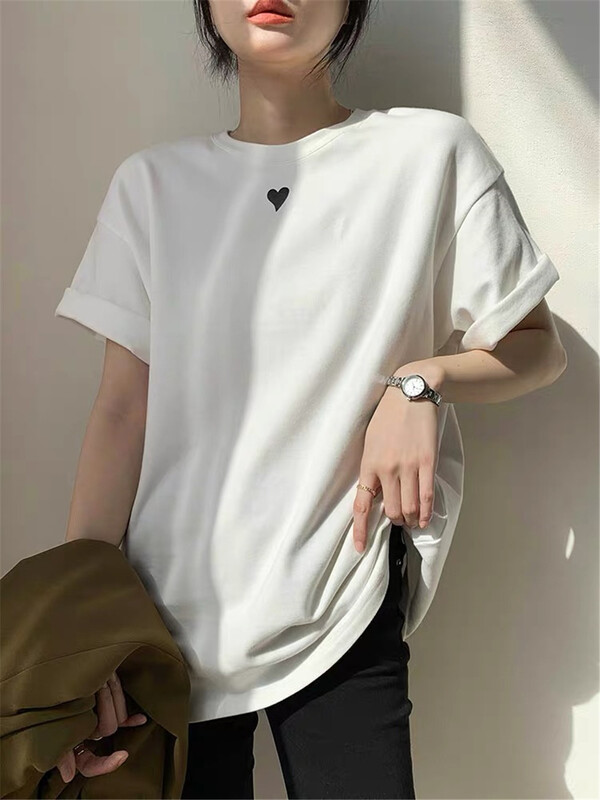 New in early summer! [1to3] love print age reducing loose short sleeve T-shirt d8056# LSW