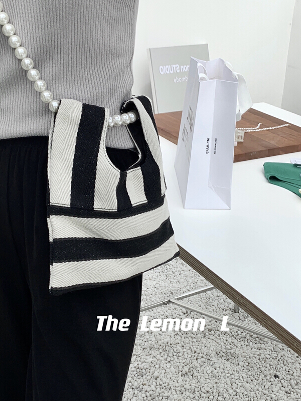 [lemon green tea] niche stripe pearl chain shoulder bag ys1-tm-008# hjy