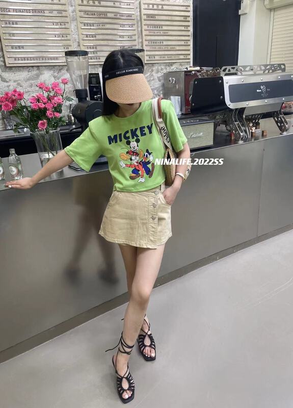 [Nina life] simple short cartoon printed short sleeve T-shirt ys2-6018# zxl