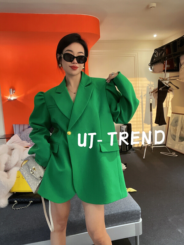 New year in early spring! [ujtrend] temperament versatile Solid Color Bubble Sleeve suit 3202# WTT