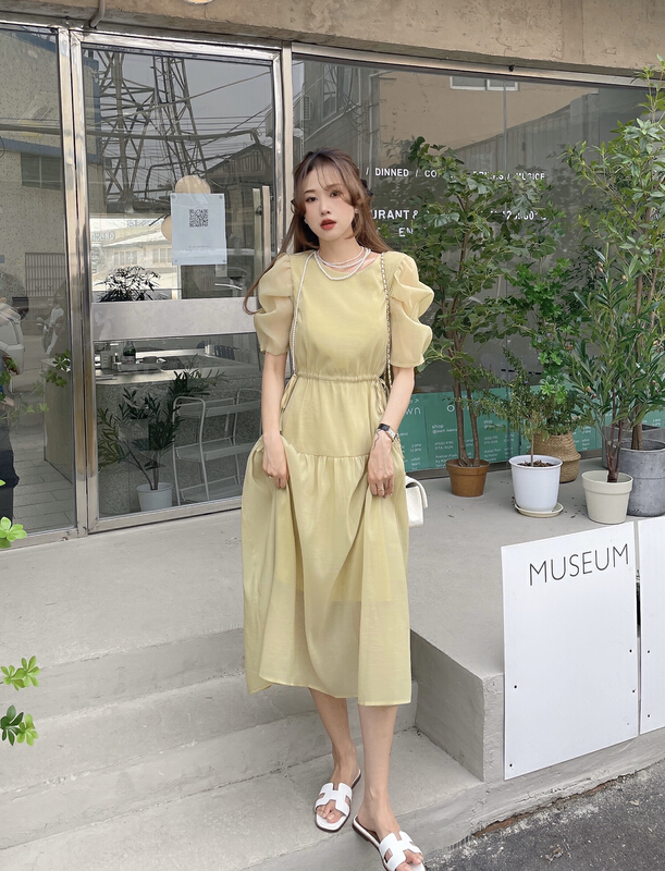 New in early summer! [J2. J1wg] Korean waist lace up slim dress 22105# cqw