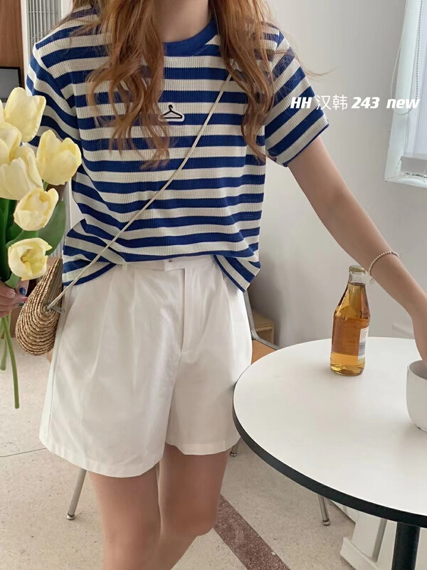 [HH & miss Lai] simple fashion stripe short sleeved T-shirt 243# L