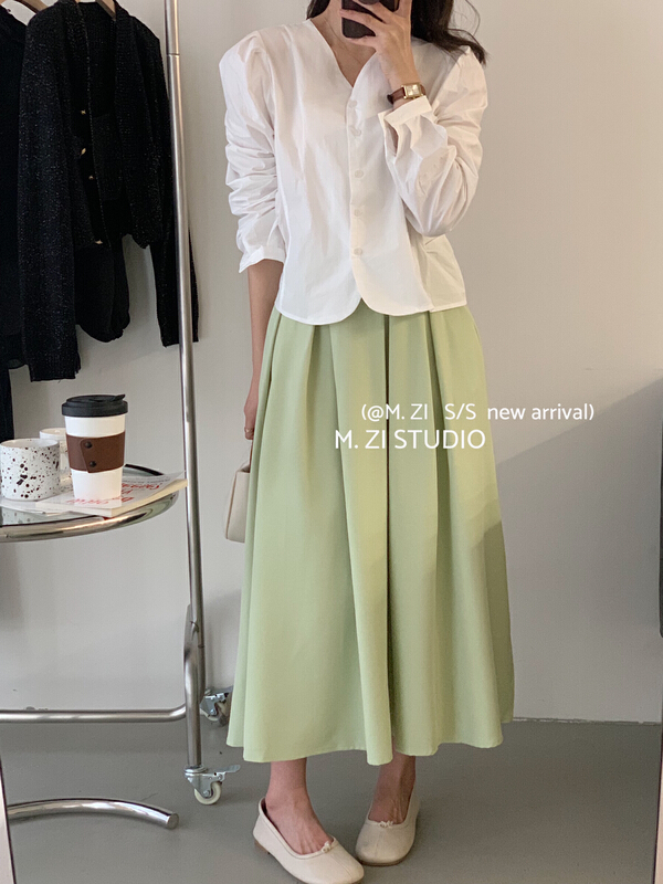 New year in early spring! [t.more] Korean high waist loose pleated skirt 862# HBx