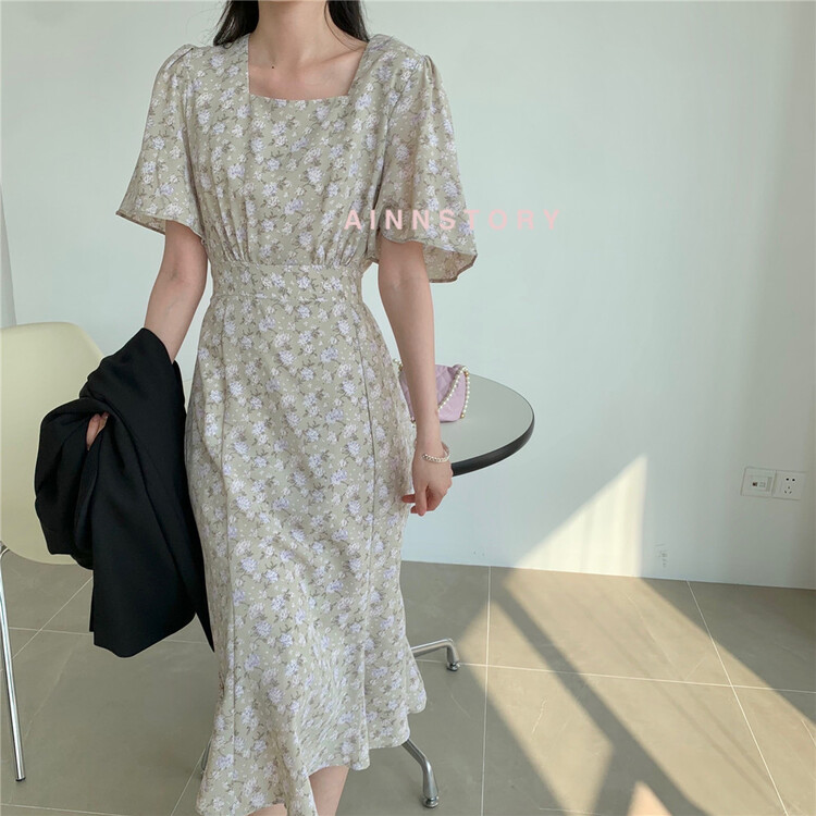 New year in early spring! [ainnstory] square neck sweet floral dress 693# HBx