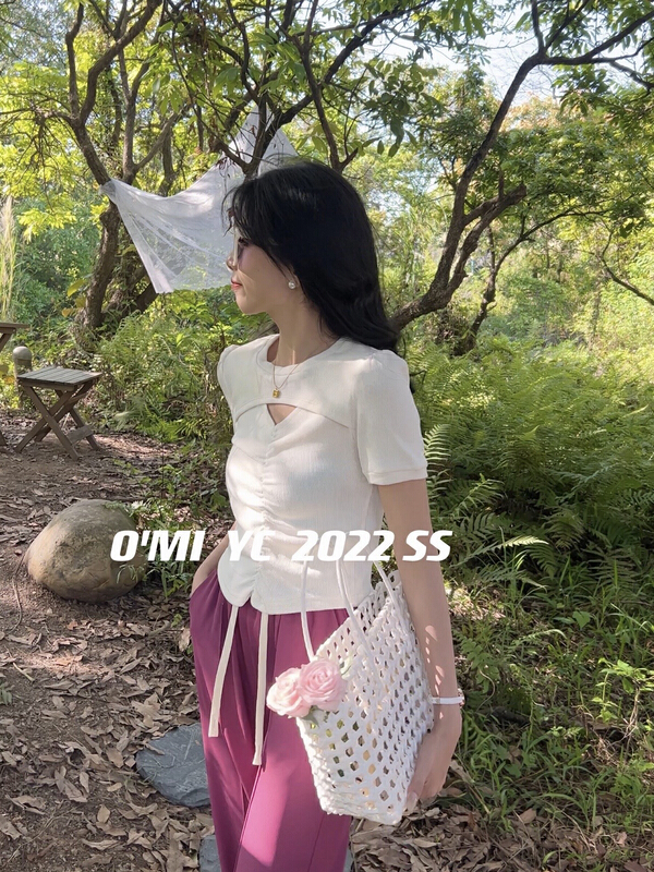 New in early summer! [O MI] careful machine hollowed out fashion short sleeve T-shirt ys-9205# HBx
