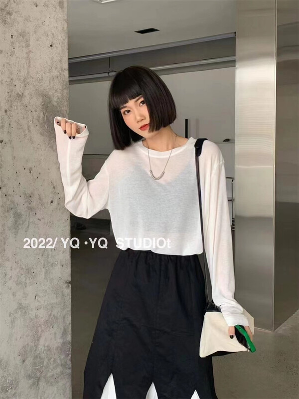 [yyq] hollow out comfortable Korean long sleeve T-shirt 1018# L