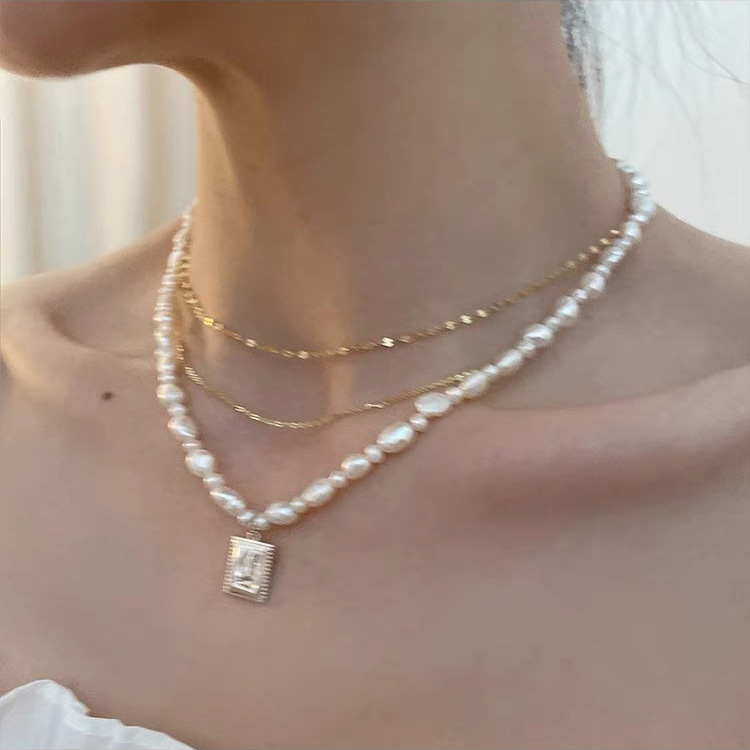 [inside] French retro multi-layer freshwater pearl personalized versatile short necklace x3261# zxl
