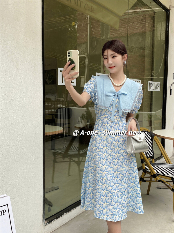 [A-One] Korean Ladies' large lapel waist closing dress 22127# hjy