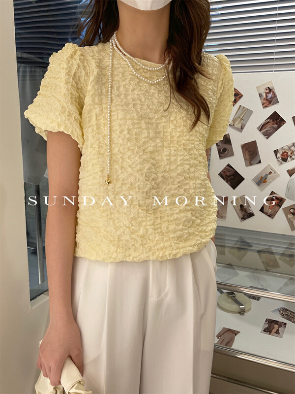 [Sunday morning] Korean fashion and foreign temperament bubble sleeve shirt 9100# zjy
