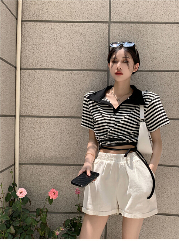 Jysa-66 striped casual T-shirt + jysy # elastic sleeve